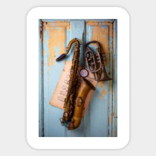 Rustic Saxophone And Pocket Watch Sticker